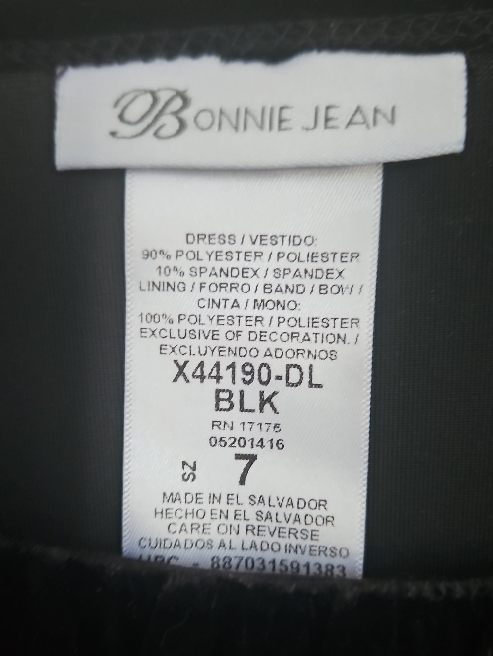 Bonnie Jean Black Velvet Formal Dress Size 7 - Picture 3 of 4